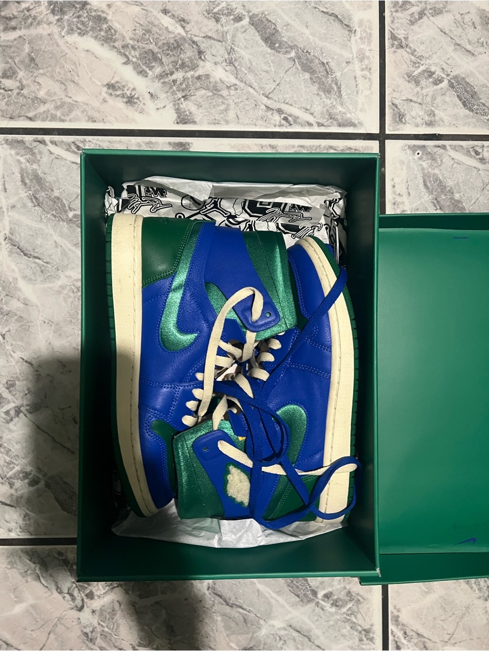 Jordan Blue and Green High Top Sneakers